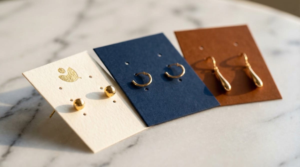 Earring display cards and T-bar inserts showcasing different presentation styles for retail and gifting