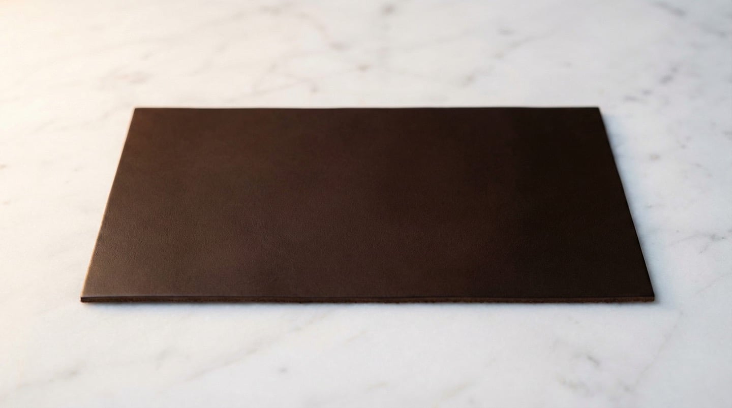 Top-grain genuine leather swatch in espresso brown with smooth refined surface — luxury packaging material